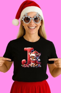 Tricou J Litera Craciun Cu Ren Si Fulgi, din bumbac 100% Copii | Dama | Barbat