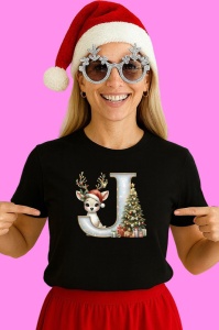 Tricou J Litere Craciun Cu Ren, Brad, Luminite Si Cadouri, din bumbac 100% Copii | Dama | Barbat - Img 3