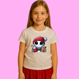 Tricou Jack Skellington Christmas Cu Cana Si Biscuit, din bumbac 100%, tricou alb, Copii | Dama | Barbat - Img 2
