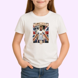 Tricou Jude Bellingham Anglia Star Fotbal, din bumbac 100% , tricou alb pentru Copii | Dama | Barbat - Img 1