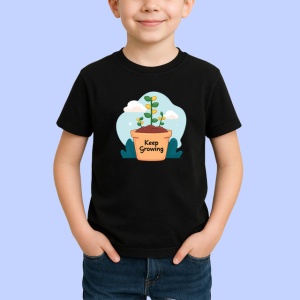 Tricou Keep Growing Ghiveci Planta Mesaj Inspirational, din bumbac 100%, tricou negru Copii | Dama | Barbat - Img 2