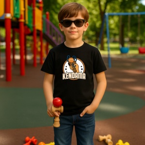 Tricou Kendama retro sport design cu mana si stele, din bumbac 100%, tricou negru pentru Copii | Dama | Barbat - Img 2