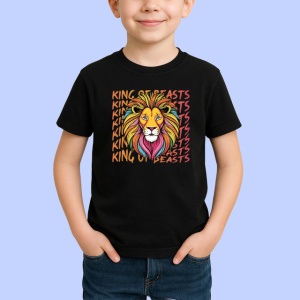 Tricou King Of Beasts Leu Colorat Coroana V1, din bumbac 100%, tricou negru Copii | Dama | Barbat