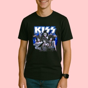 Tricou KISS - Blue Stage, muzica POP, Dama | Barbat | Copii, Culoare Negru - Img 3