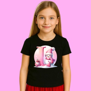 Tricou L Litera Craciun Roz Cu Om De Zapada Fulgi De Zapada, din bumbac 100% Copii | Dama | Barbat