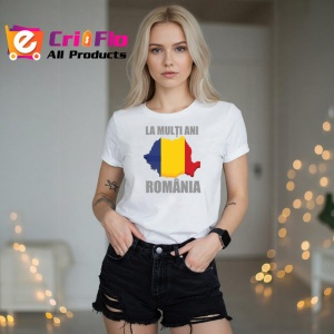 Tricou La Multi Ani Romania Harta Tricolor Steag, din bumbac 100% , tricou alb pentru Copii | Dama | Barbat - Img 7