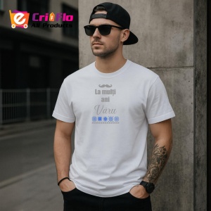 Tricou La Multi Ani Varu Mesaj Traditional Familie, din bumbac 100% , tricou alb pentru Barbat - Img 3