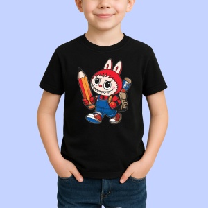 Tricou Labubu back to school, Unisex Dama si Barbat | Copii, Culoare Negru - Img 2