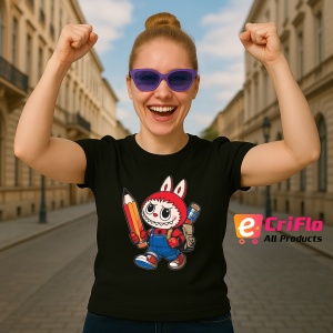 Tricou Labubu back to school, Unisex Dama si Barbat | Copii, Culoare Negru - Img 3