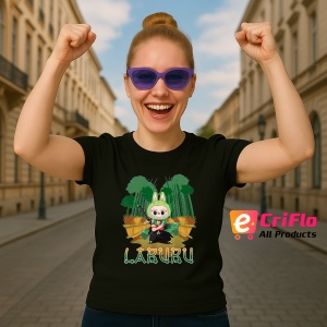 Tricou Labubu bambus katana, Unisex Dama si Barbat | Copii, Culoare Negru - Img 3