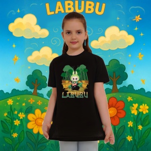Tricou Labubu bambus katana, Unisex Dama si Barbat | Copii, Culoare Negru - Img 8