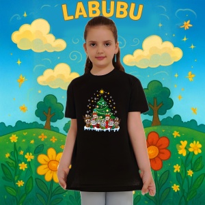 Tricou Labubu brad craciun, Unisex Dama si Barbat | Copii, Culoare Negru - Img 8