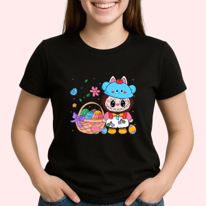 Tricou Labubu cos paste, Unisex Dama si Barbat | Copii, Culoare Negru