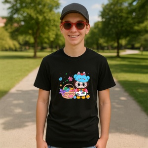 Tricou Labubu cos paste, Unisex Dama si Barbat | Copii, Culoare Negru - Img 4