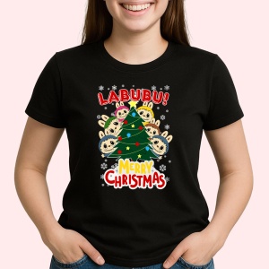 Tricou Labubu craciun copac, Unisex Dama si Barbat | Copii, Culoare Negru