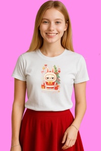Tricou Labubu Craciun Cu Cadouri Si Turta Dulce, din bumbac 100%, tricou alb, Copii | Dama | Barbat - Img 3