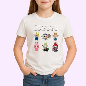 Tricou Labubu font alb, Unisex Dama si Barbat | Copii