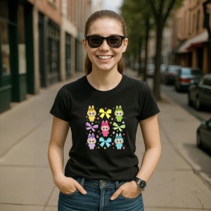 Tricou Labubu fundite colorate, Unisex Dama si Barbat | Copii, Culoare Negru - Img 5