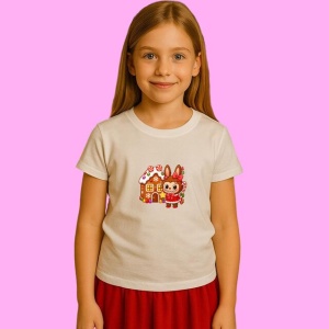 Tricou Labubu Langa Casuta De Turta Dulce, din bumbac 100%, tricou alb, Copii | Dama | Barbat - Img 2