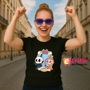 Tricou Labubu mommy morcov, Unisex Dama si Barbat | Copii, Culoare Negru - Img 3