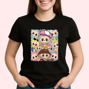 Tricou Labubu multiplu party, Unisex Dama si Barbat | Copii, Culoare Negru