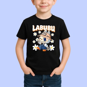 Tricou Labubu palarie tiger, Unisex Dama si Barbat | Copii, Culoare Negru - Img 2