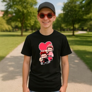 Tricou Labubu pupici rosii, Unisex Dama si Barbat | Copii, Culoare Negru - Img 4