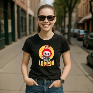Tricou Labubu ramen roz, Unisex Dama si Barbat | Copii, Culoare Negru - Img 5