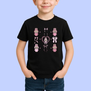 Tricou Labubu roz fundite, Unisex Dama si Barbat | Copii, Culoare Negru - Img 2