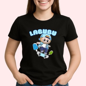 Tricou Labubu skater, Unisex Dama si Barbat | Copii, Culoare Negru