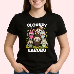 Tricou Labubu stralucire, Unisex Dama si Barbat | Copii, Culoare Negru