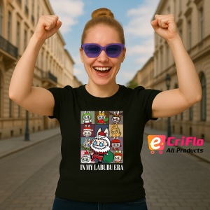 Tricou Labubu tabla craciun, Unisex Dama si Barbat | Copii, Culoare Negru - Img 3
