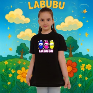 Tricou Labubu trio colorat, Unisex Dama si Barbat | Copii, Culoare Negru - Img 8