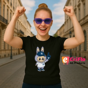 Tricou Labubu yankees roz, Unisex Dama si Barbat | Copii, Culoare Negru - Img 3