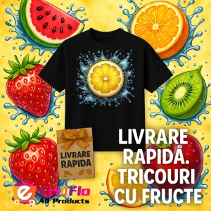 Tricou Lamaie galbena si stropi de energie, Fructe, Copii | Dama, culoare negru - Img 12