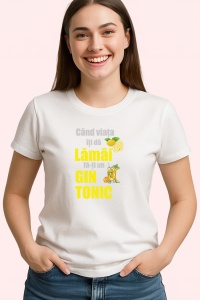 Tricou Lamaie Gin Tonic, din bumbac 100%, tricou alb, Dama | Barbat - Img 2