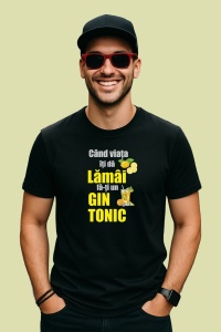 Tricou Lamaie Gin Tonic, din bumbac 100%, tricou negru, Dama | Barbat - Img 2