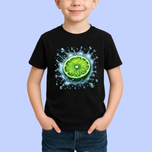 Tricou Lamaie verde si explozie lichida, Fructe, Copii | Dama, culoare negru