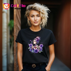 Tricou Lavender tattoo girl floral power, fata tatuata cu lavanda si flori, Copii | Dama | Barbat , tricou negru