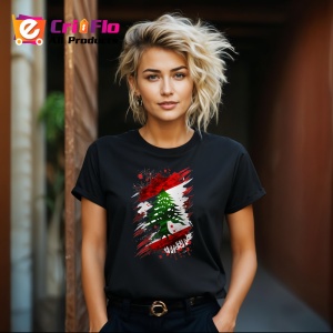 Tricou Lebanon Steag Splash Art, Copii | Dama | Barbat, culoare negru - Img 12