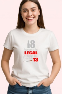 Tricou Legal La 18 Funny, din bumbac 100%, tricou alb, Dama | Barbat