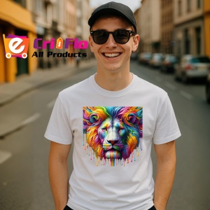 Tricou Leu alb cu coama colorata fundal alb Copii | Dama | Barbat - Img 5