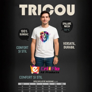 Tricou Leu artistic in culori calde si reci fundal alb Copii | Dama | Barbat - Img 7