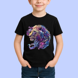 Tricou Leu cu coama colorata in vant fundal alb Copii | Dama | Barbat, culoare negru - Img 4