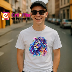 Tricou Leu curcubeu cu detalii aurii si fundal alb Copii | Dama | Barbat - Img 5