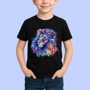 Tricou Leu curcubeu cu detalii aurii si fundal alb Copii | Dama | Barbat, culoare negru - Img 4