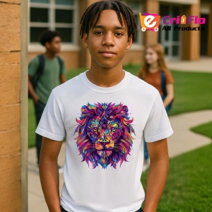 Tricou Leu in stil graffiti cu fundal alb Copii | Dama | Barbat - Img 5
