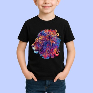 Tricou Leu in stil pictura digitala cu linii abstracte Copii | Dama | Barbat, culoare negru - Img 4