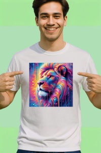 Tricou Leu pastelat in stil psihedelic fundal curat Copii | Dama | Barbat - Img 2