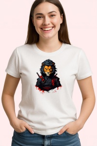 Tricou Leu Razboinic Samurai Gri Detalii Rosii, din bumbac 100% , tricou alb pentru Copii | Dama | Barbat - Img 3